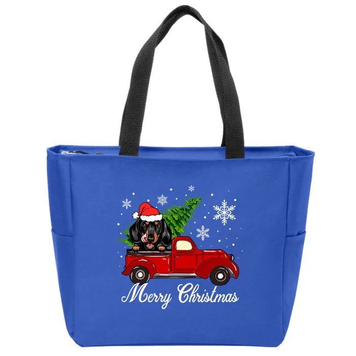 Dachshund Dog Riding Red Truck Christmas Decorations Pajama Cool Gift Zip Tote Bag