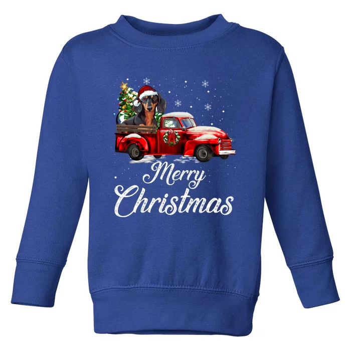 Dachshund Dog Riding Red Truck Christmas Decorations Pajama Gift Toddler Sweatshirt