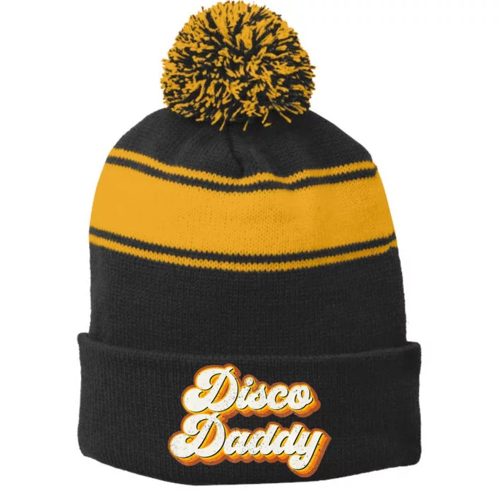 Disco Daddy Retro Matching 60s 70s Party Costume Dad Stripe Pom Pom Beanie