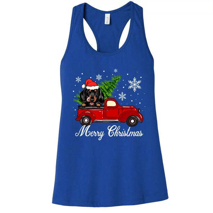 Dachshund Dog Riding Red Truck Christmas Decorations Pajama Gift Women's Racerback Tank