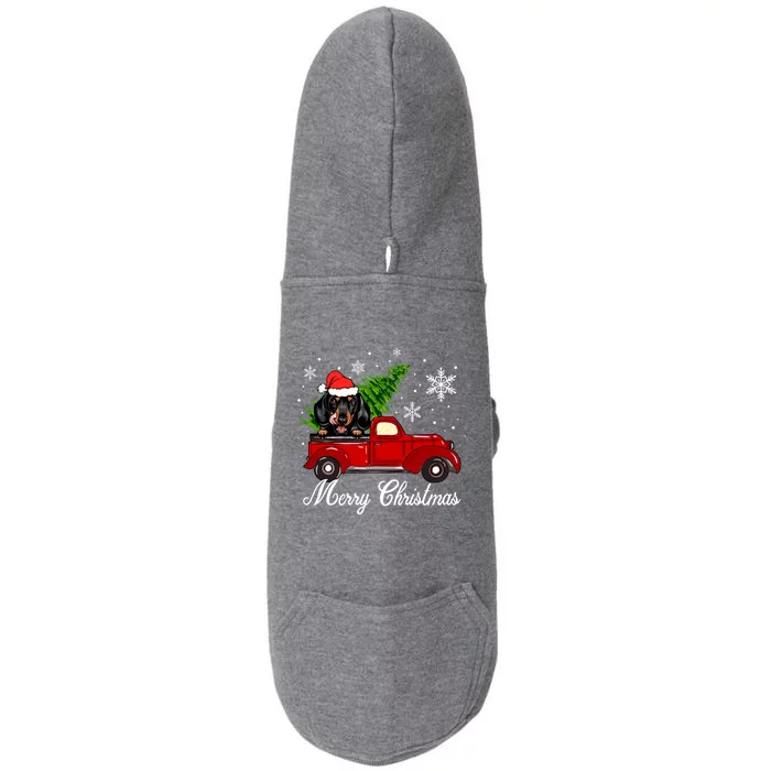 Dachshund Dog Riding Red Truck Christmas Decorations Pajama Gift Doggie 3-End Fleece Hoodie