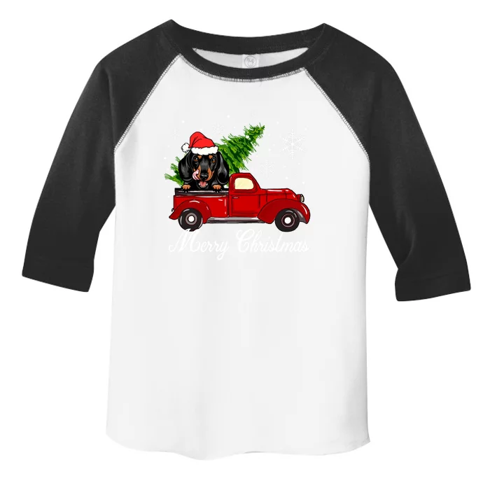 Dachshund Dog Riding Red Truck Christmas Decorations Pajama Gift Toddler Fine Jersey T-Shirt