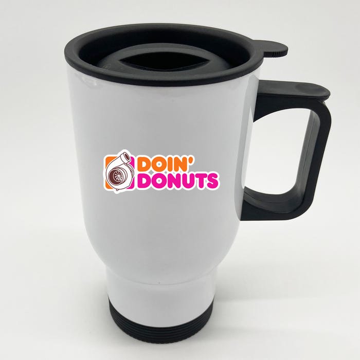 Doin Donuts Racing Fast Car Front & Back Stainless Steel Travel Mug