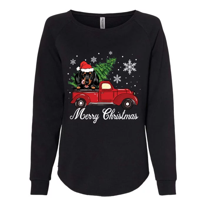 Dachshund Dog Riding Red Truck Christmas Decorations Pajama Gift Womens California Wash Sweatshirt