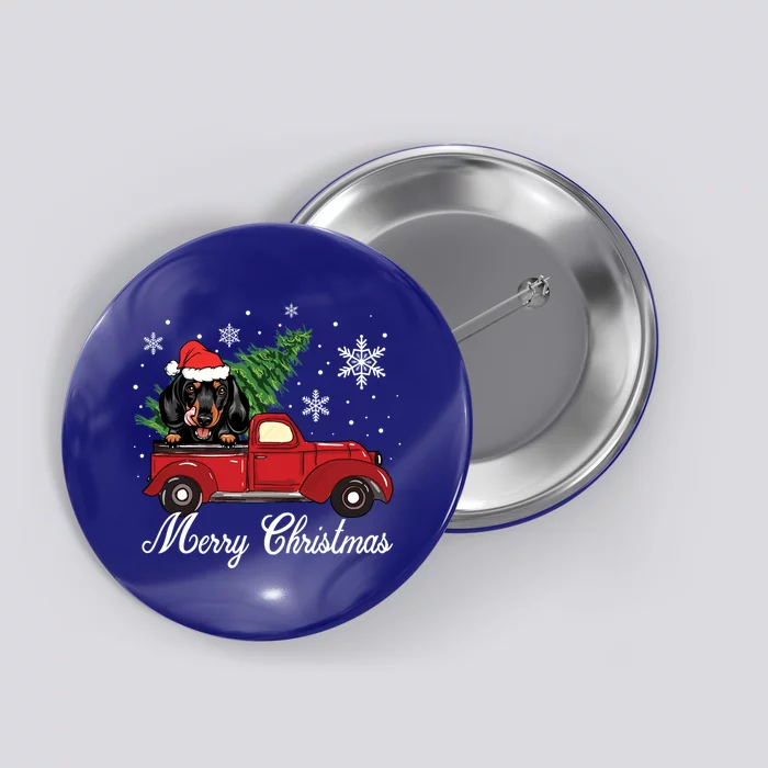 Dachshund Dog Riding Red Truck Christmas Decorations Pajama Gift Button