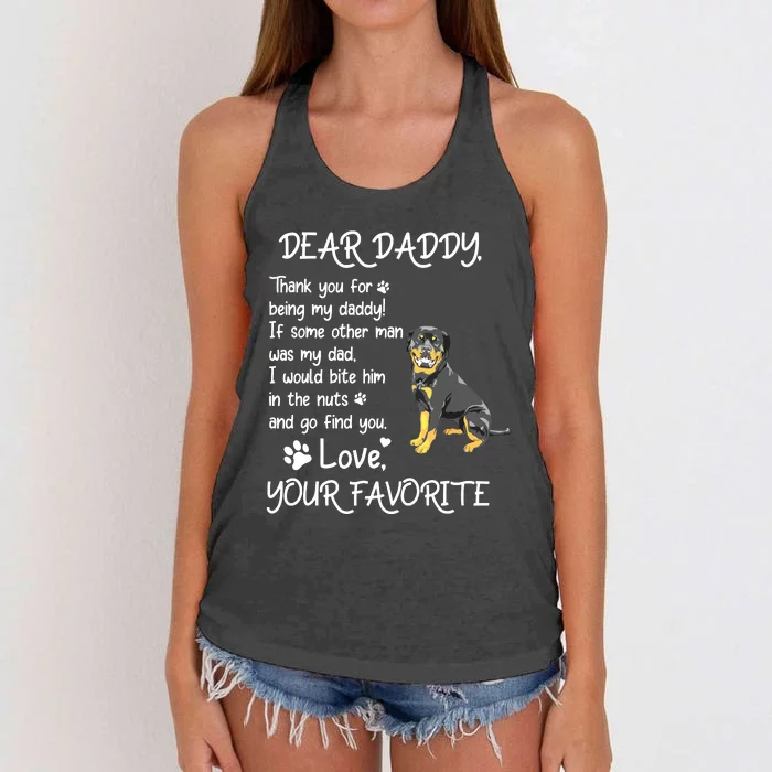 Dear Daddy Rottweiler Dog Dad Fathers Day Women's Knotted Racerback Tank