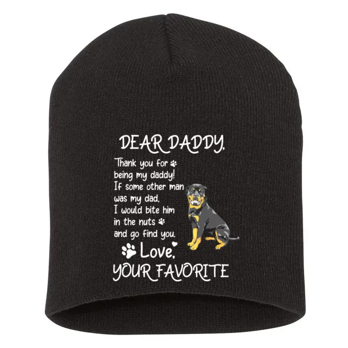 Dear Daddy Rottweiler Dog Dad Fathers Day Short Acrylic Beanie