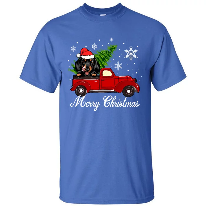 Dachshund Dog Riding Red Truck Christmas Decorations Pajama Cute Gift Tall T-Shirt