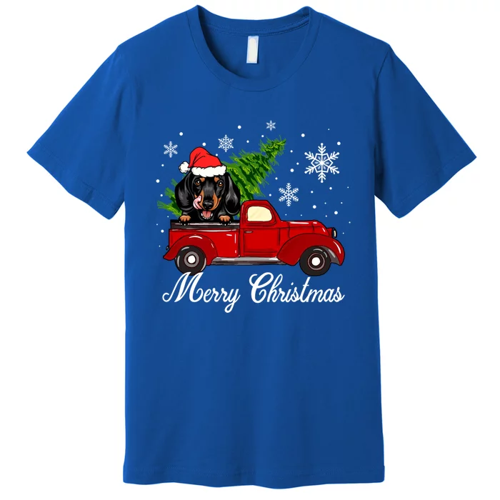 Dachshund Dog Riding Red Truck Christmas Decorations Pajama Cute Gift Premium T-Shirt