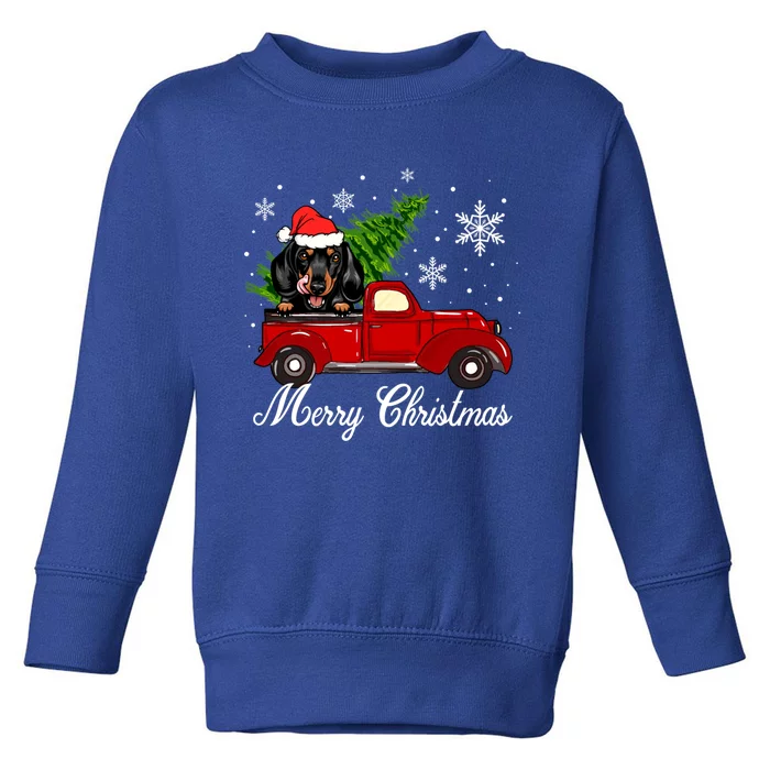 Dachshund Dog Riding Red Truck Christmas Decorations Pajama Gift Toddler Sweatshirt