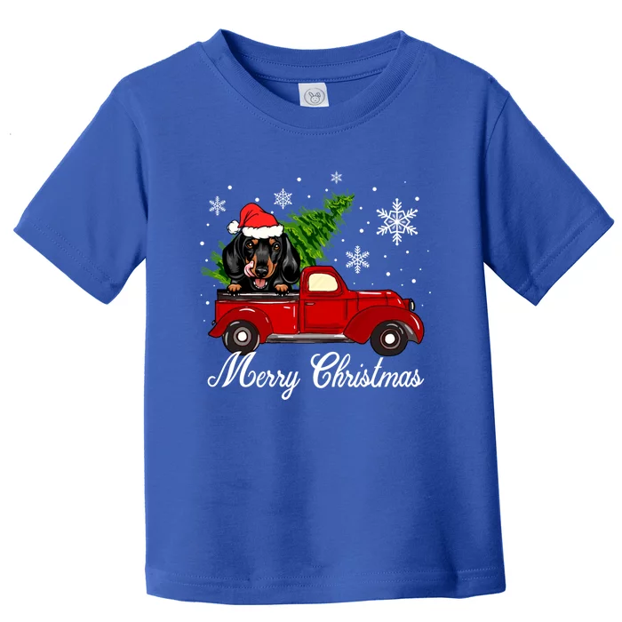 Dachshund Dog Riding Red Truck Christmas Decorations Pajama Gift Toddler T-Shirt