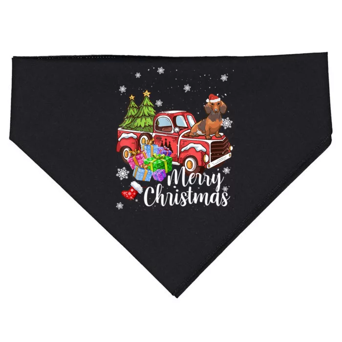 Dachshund Dog Riding Red Truck Christmas Decorations Pajama Gift USA-Made Doggie Bandana