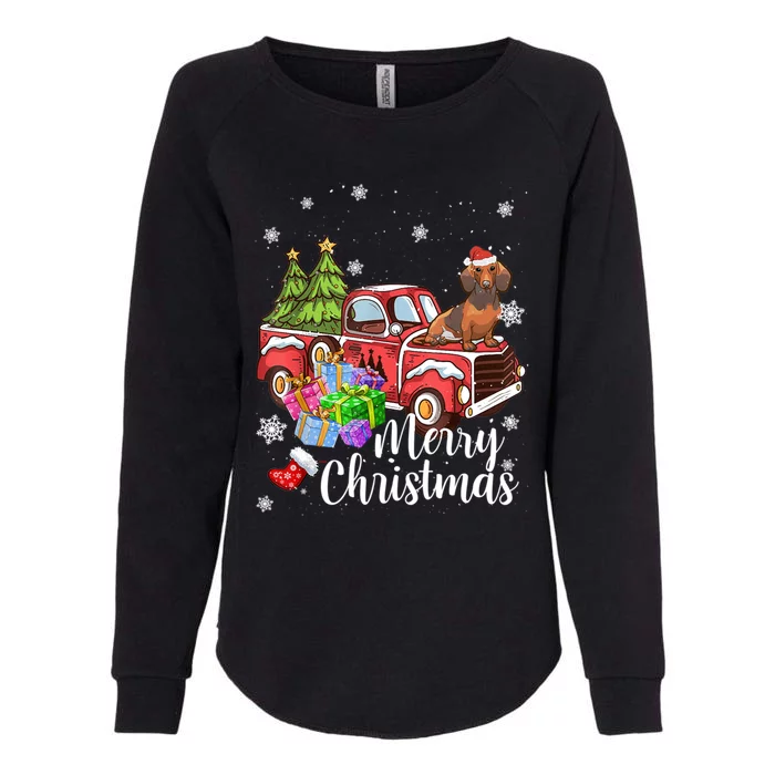 Dachshund Dog Riding Red Truck Christmas Decorations Pajama Gift Womens California Wash Sweatshirt