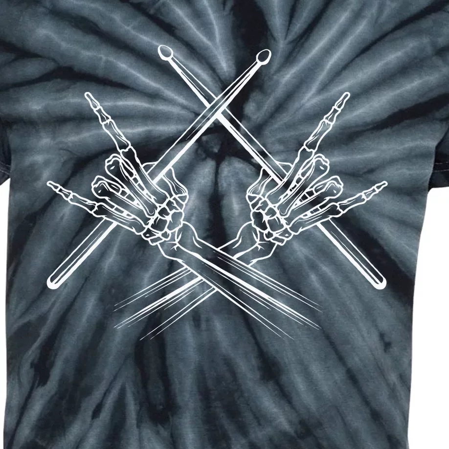 Drummer Drum Sticks Rock & Roll Skeleton Hand Horns Kids Tie-Dye T-Shirt