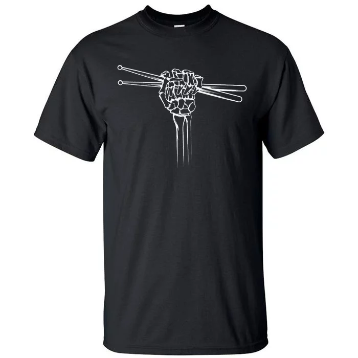 Drummer Drum Sticks Skeleton Hand Horns Tall T-Shirt