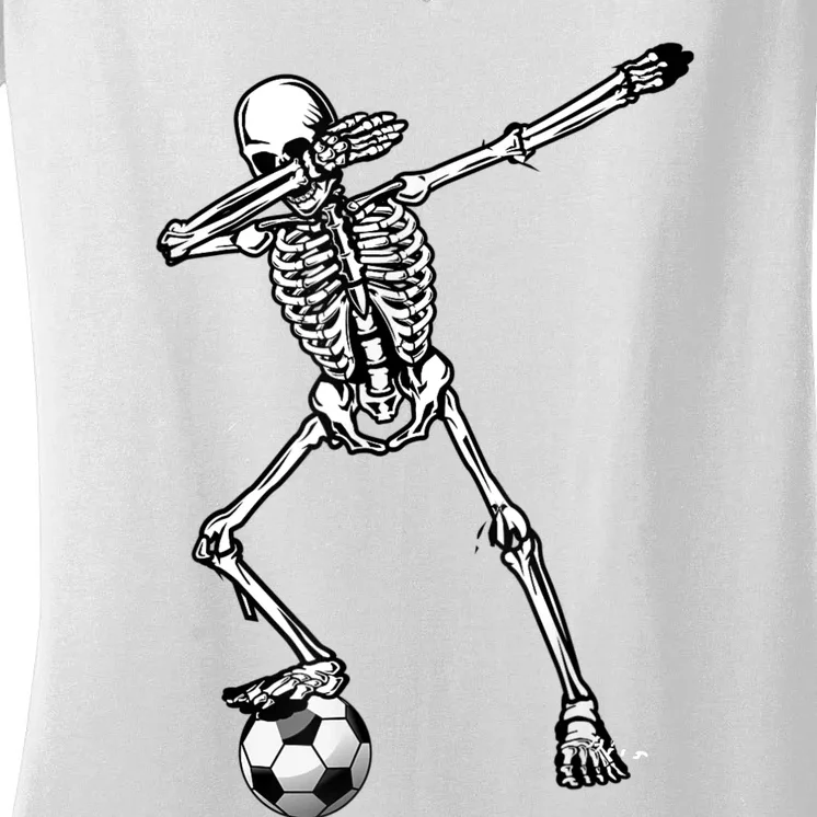 Dab Dabbing Skeleton Football Soccer Women's V-Neck T-Shirt