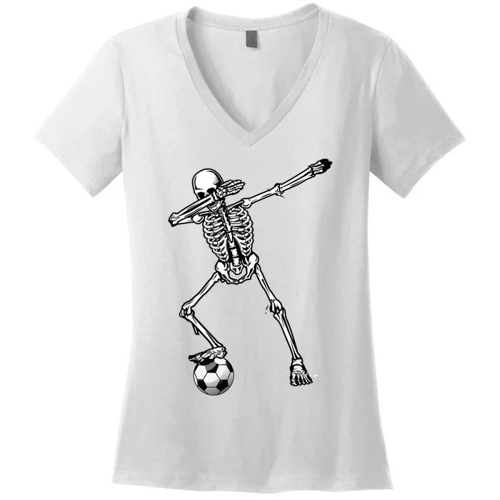 Dab Dabbing Skeleton Football Soccer Women's V-Neck T-Shirt