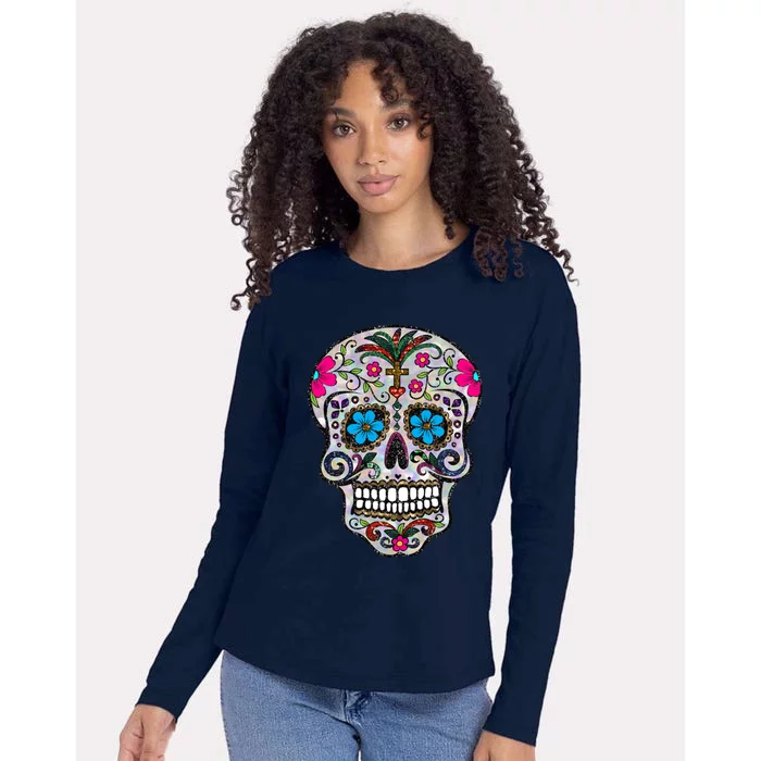 day dead sugar skull hoodie halloween hoody Womens Cotton Relaxed Long Sleeve T-Shirt