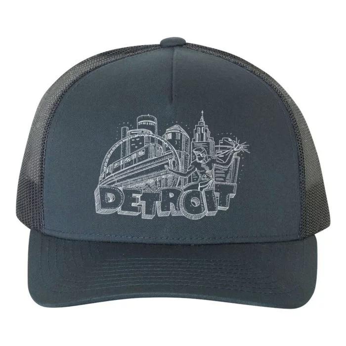 Detroit Drawing Skyline Yupoong Adult 5-Panel Trucker Hat