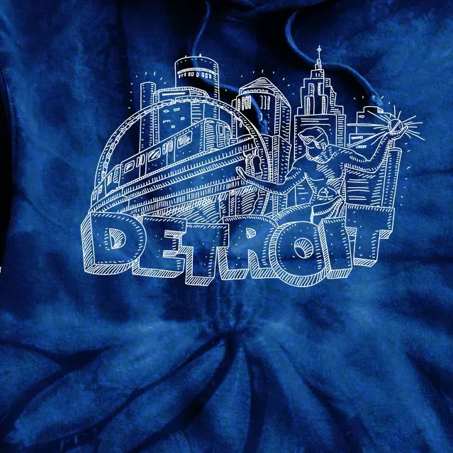 Detroit Drawing Skyline Tie Dye Hoodie