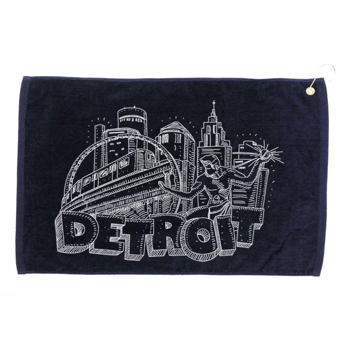 Detroit Drawing Skyline Grommeted Golf Towel