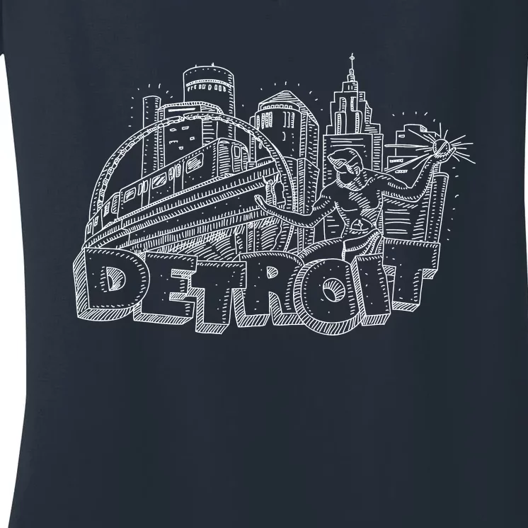 Detroit Drawing Skyline Women's V-Neck T-Shirt