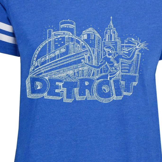 Detroit Drawing Skyline Enza Ladies Jersey Football T-Shirt