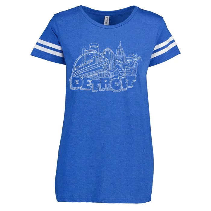 Detroit Drawing Skyline Enza Ladies Jersey Football T-Shirt