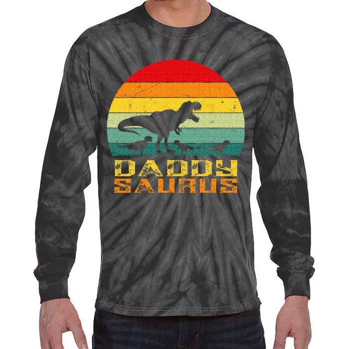 Daddysaurus Daddy Saurus Dino Dinosaur T Rex Tie-Dye Long Sleeve Shirt