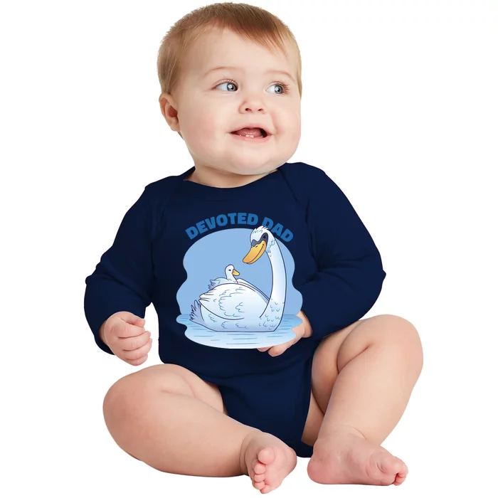 Devoted Dad Swan Fathers Day Gift Baby Long Sleeve Bodysuit