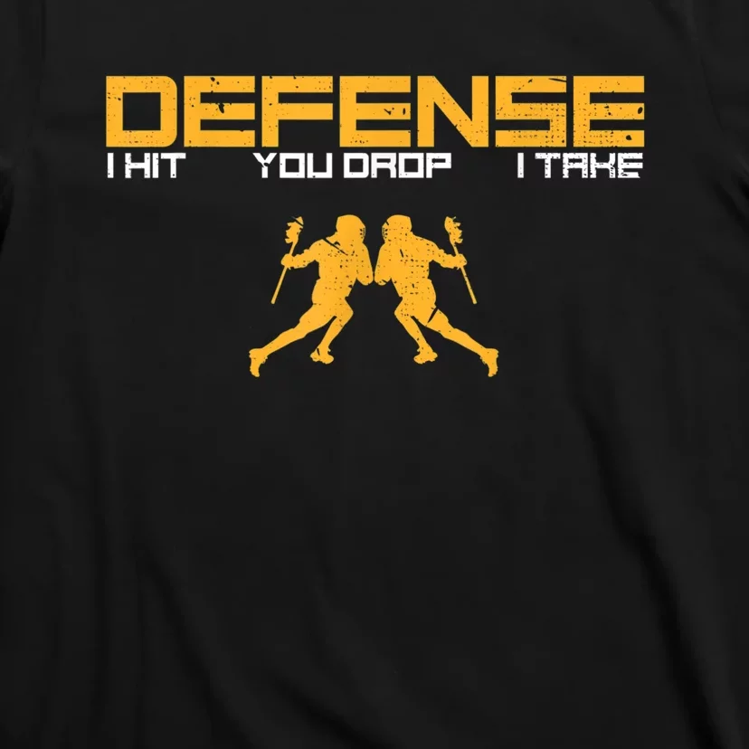 Defense Defender Stick Lacrosse Player Sports Graphic Print T-Shirt