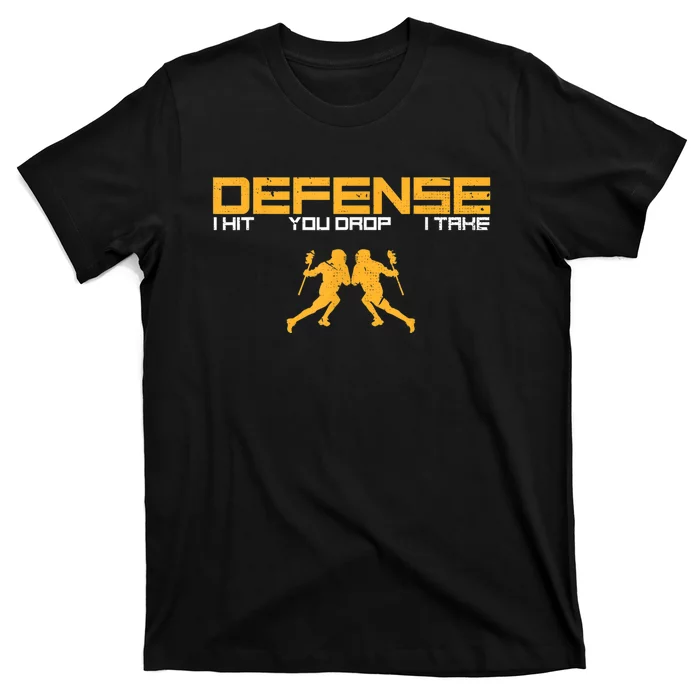 Defense Defender Stick Lacrosse Player Sports Graphic Print T-Shirt