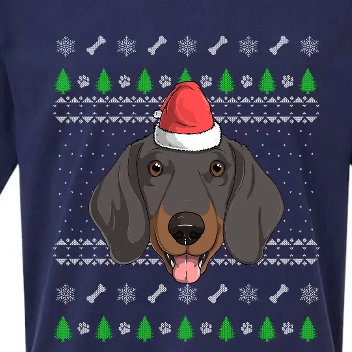 Dachshund Dog Santa Claus Ugly Christmas Xmas Holiday Doxie Gift Sueded Cloud Jersey T-Shirt