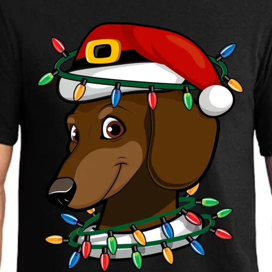 Dachshund Doxie Santa Christmas Pajama Top Xmas Lights Funny Gift Pajama Set