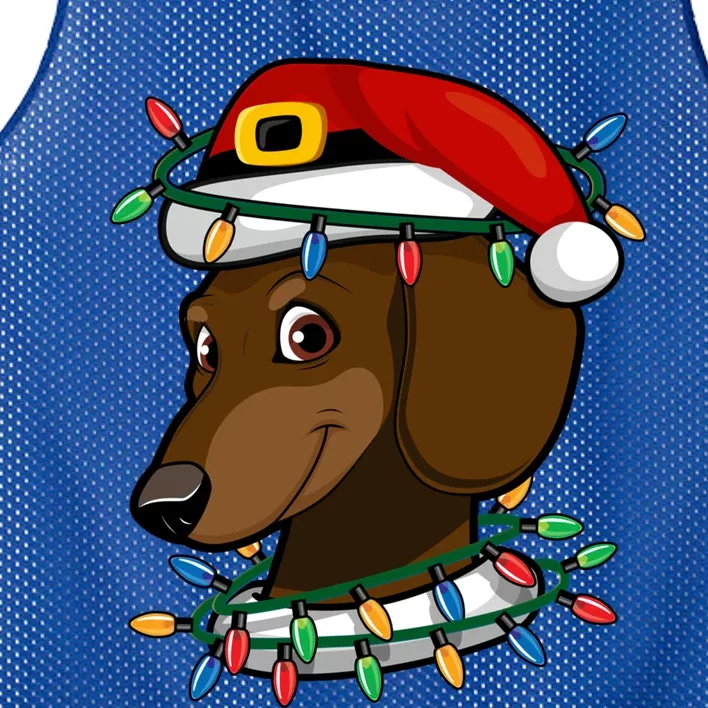 Dachshund Doxie Santa Christmas Pajama Top Xmas Lights Funny Gift Mesh Reversible Basketball Jersey Tank