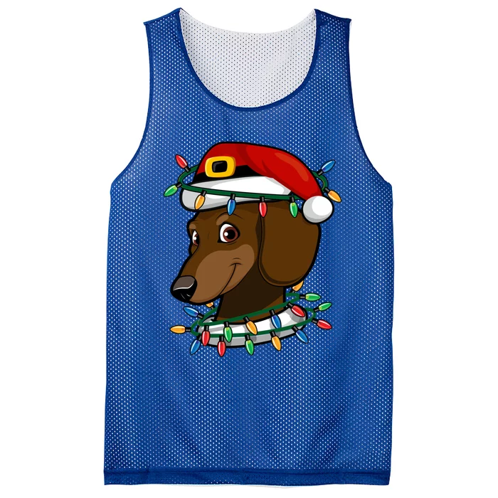 Dachshund Doxie Santa Christmas Pajama Top Xmas Lights Funny Gift Mesh Reversible Basketball Jersey Tank