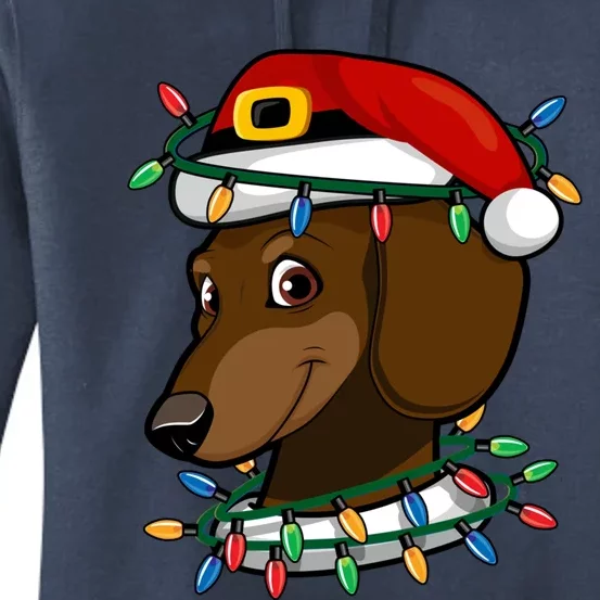 Dachshund Doxie Santa Christmas Pajama Top Xmas Lights Funny Gift Women's Pullover Hoodie