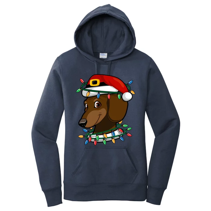 Dachshund Doxie Santa Christmas Pajama Top Xmas Lights Funny Gift Women's Pullover Hoodie