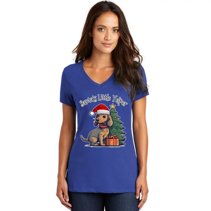 Dachshund Doxie SantaS Little Yelper Christmas Funny Gift Women's V-Neck T-Shirt