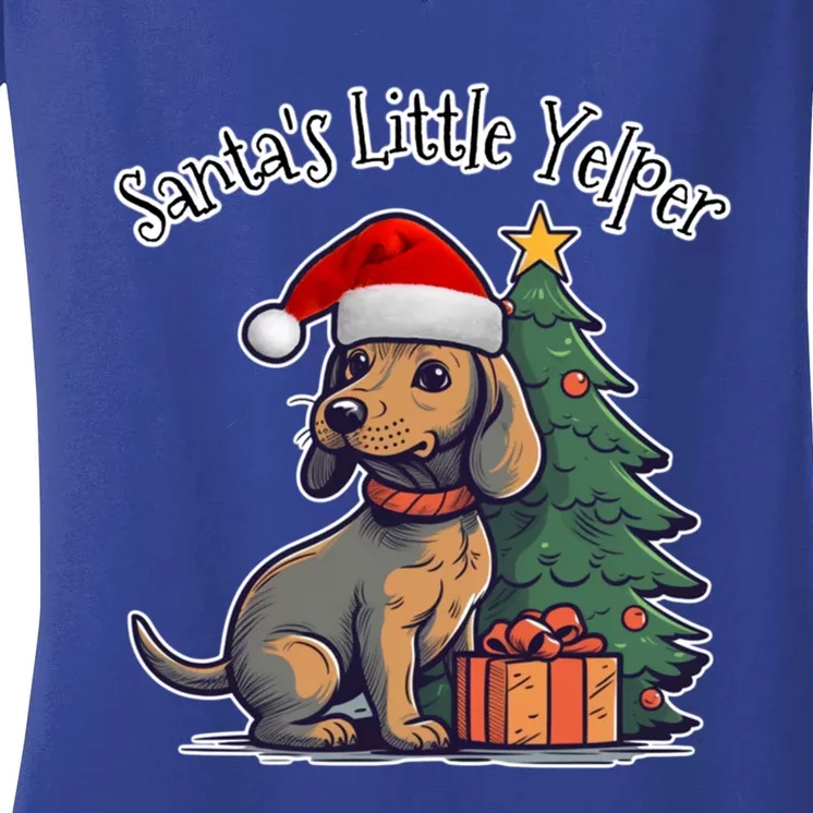 Dachshund Doxie SantaS Little Yelper Christmas Funny Gift Women's V-Neck T-Shirt