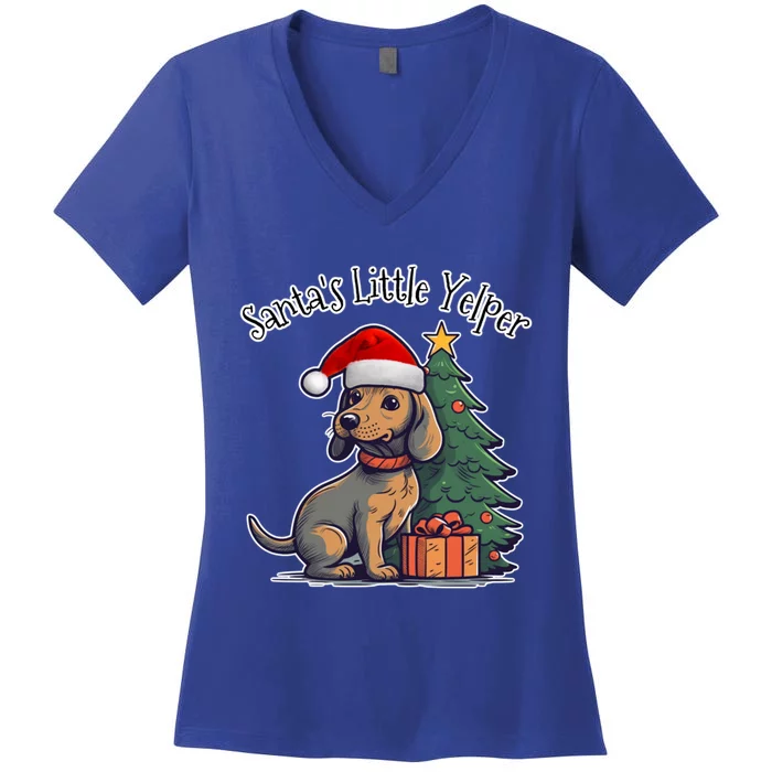 Dachshund Doxie SantaS Little Yelper Christmas Funny Gift Women's V-Neck T-Shirt