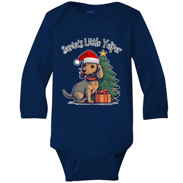 Dachshund Doxie SantaS Little Yelper Christmas Funny Gift Baby Long Sleeve Bodysuit