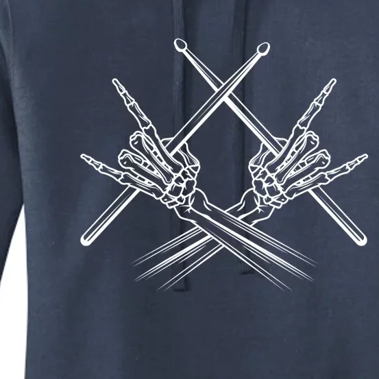 Drummer Drum Sticks Rock And Roll Skeleton Hand Horns Cute Gift Women's Pullover Hoodie