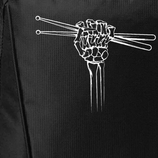 Drummer Drum Sticks Skeleton Hand Horns City Backpack