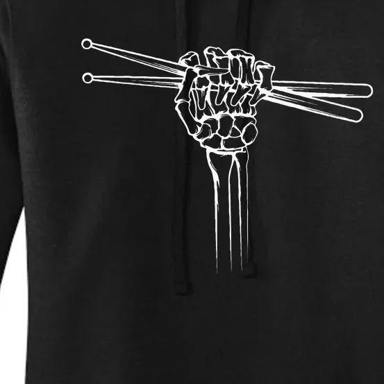 Drummer Drum Sticks Skeleton Hand Horns Women's Pullover Hoodie