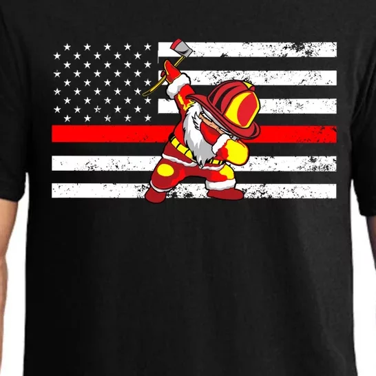 Distressed Dabbing Santa Meaningful Gift Thin Red Line Firefighter Cool Gift Pajama Set