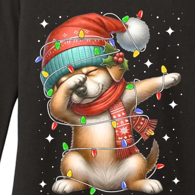 Dabbing Dog Santa Hat Christmas Lights Womens CVC Long Sleeve Shirt