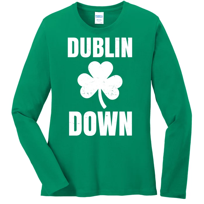 Dublin Down St Patricks Day Clover Ladies Long Sleeve Shirt