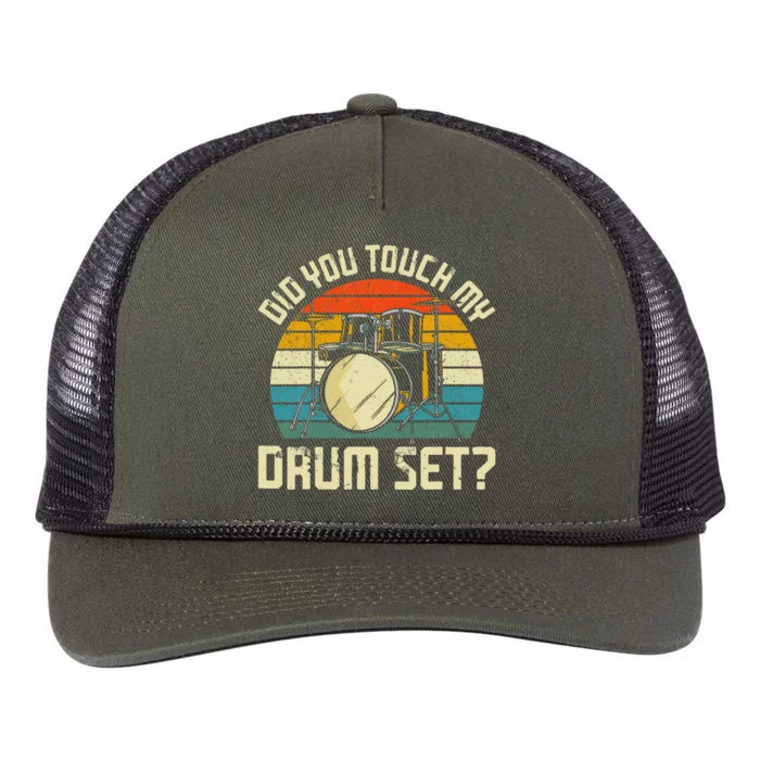 Drummer Drum Set Vintage Retro Did You Touch My Drum Set Retro Rope Trucker Hat Cap