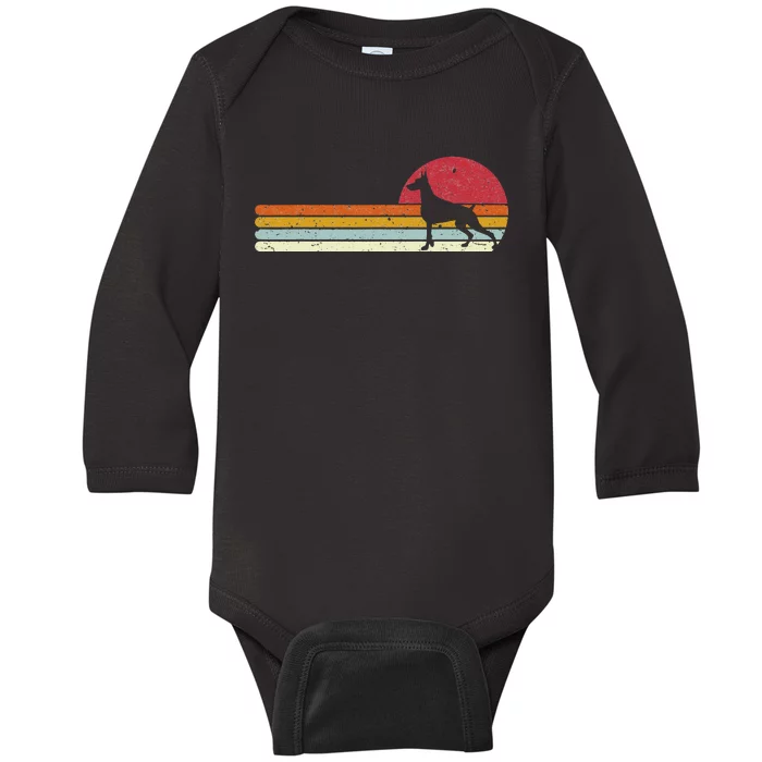 Dobie Doberman silhouette sunset for dog owners Baby Long Sleeve Bodysuit